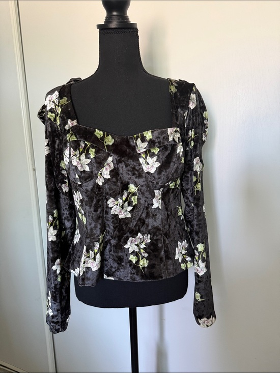 Anthropologie Tops - Anthropologie (Hutch) - Women's Black Floral Velvet Square-Neck Top | Sz XL